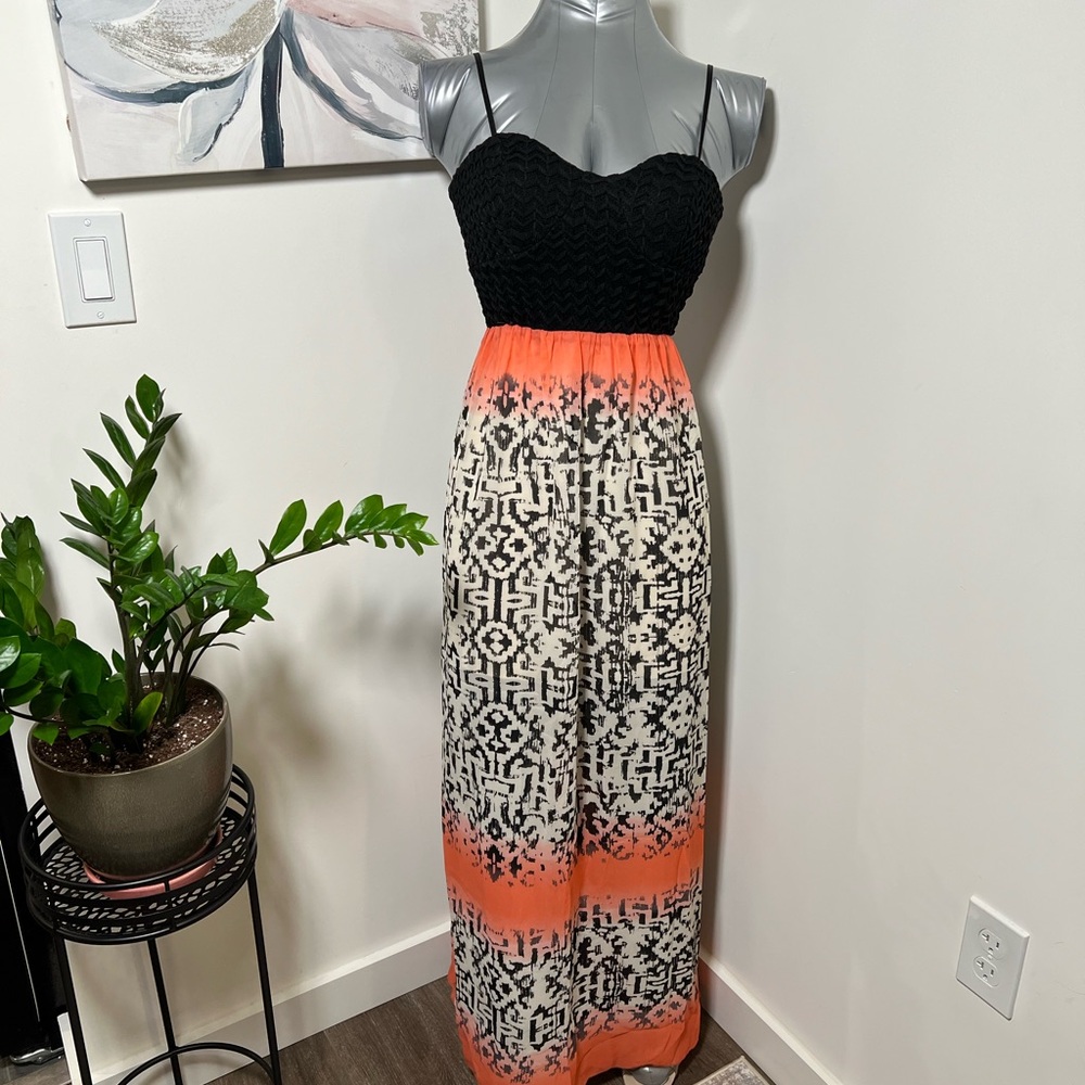 Black and Orange Maxi Dress